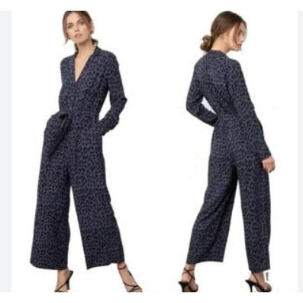Rails Womens XS Navy & Black Leopard Print Jumpsuit 55% Rayon 45% Viscose Long S